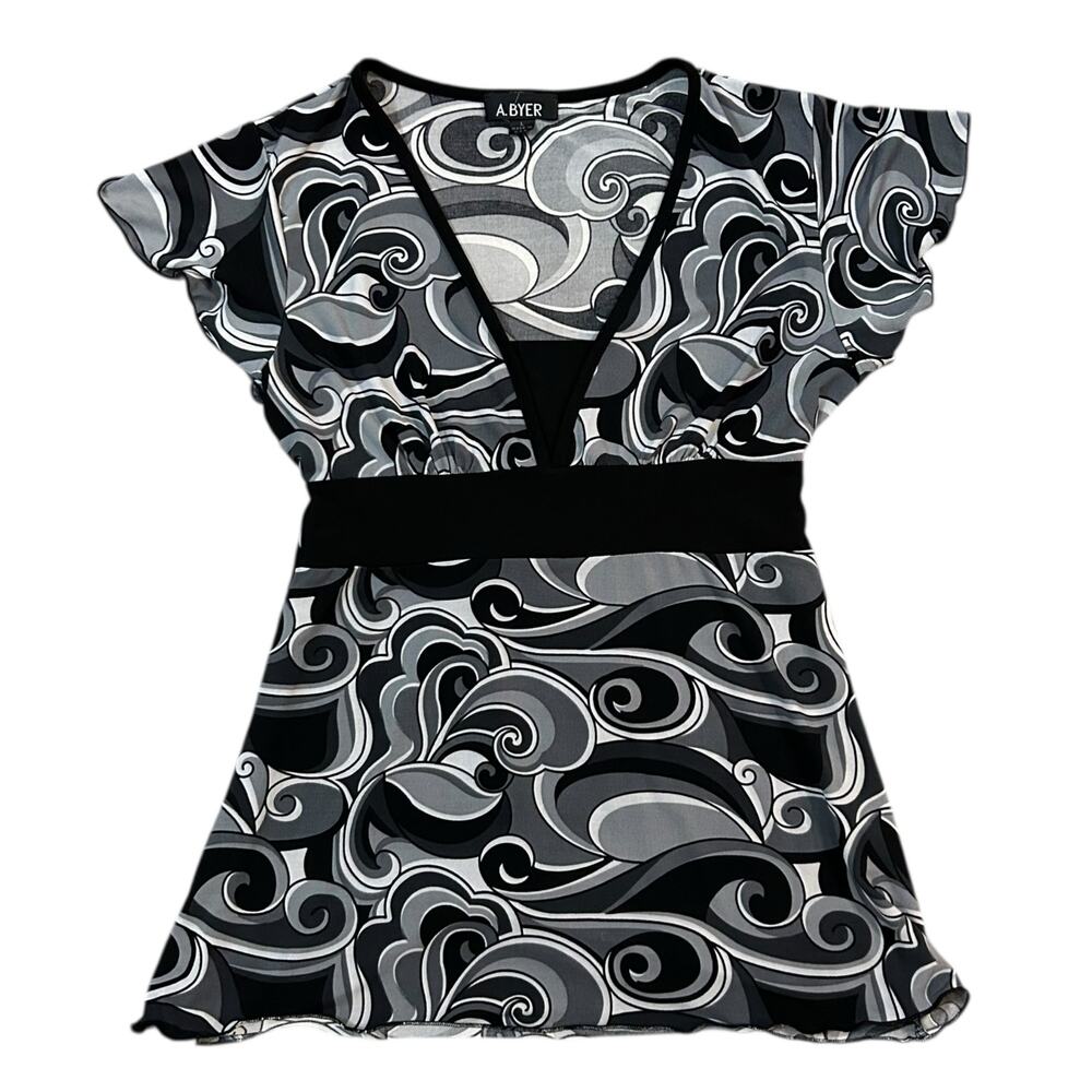 A Byer Y2K Tie Back Babydoll Top Womens Large Office Siren Whimsigoth Whimsy